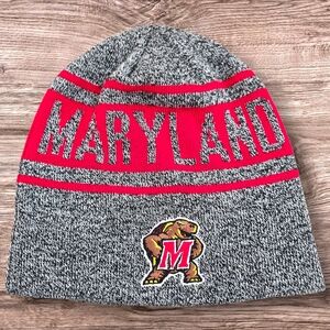 Maryland Terrapins Knit Beanie Cuffed Hat Spellout Embroidered Mascot Red & Gray